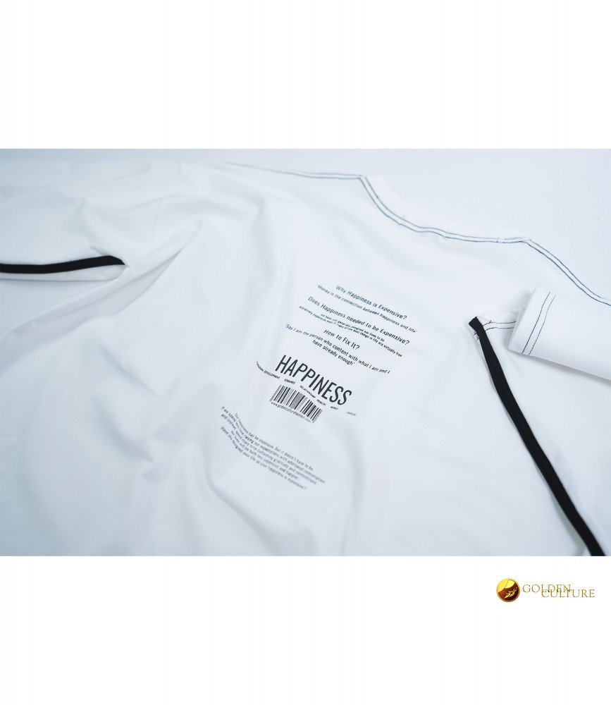 HAPPINESS IS EXPENSIVE Pockets Oversized T-Shirt (White)